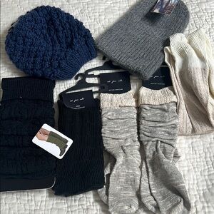Lot of  5 Urban Outfitters slouch over knee socks and 2 knit beannies NWT